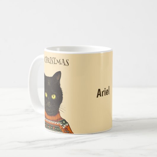 Gepersonaliseerd Ew Kersttrillingen Zwarte Kat Koffiemok (Voorkant links)