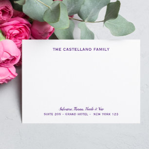 Gepersonaliseerd familieadres Cursieve namen Paars Notitiekaartje
