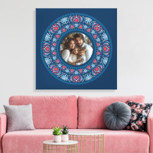 Gepersonaliseerd Familieportret Blauw Feestelijke Canvas Afdruk