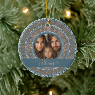 Gepersonaliseerd familieportret Blauwgroen en goud Keramisch Ornament