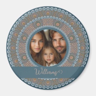 Gepersonaliseerd familieportret Blauwgroen en goud Magneet