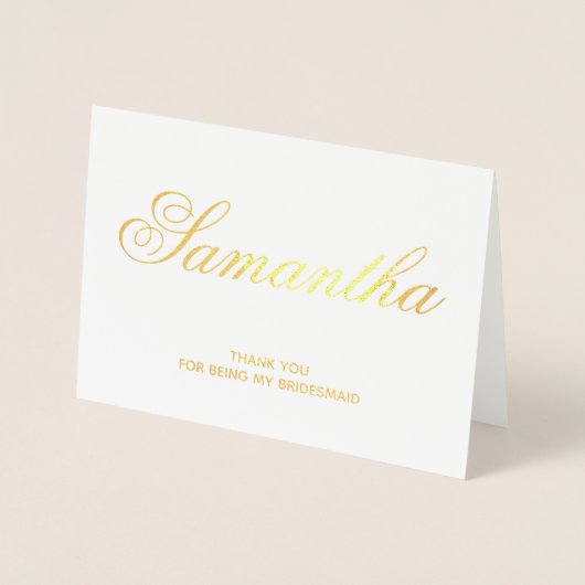 Gepersonaliseerd Fancy script bruidsmeisje dank u Folie Kaarten (Voorkant)