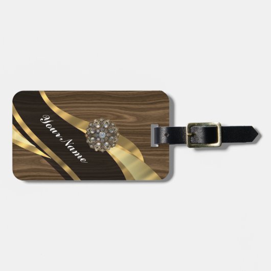 Gepersonaliseerd faux donker eikenhout bagagelabel (Voorkant horizontaal)