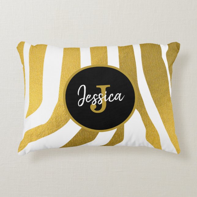 Gepersonaliseerd Faux Gold Zebra Print Stripes Pat Accent Kussen (Voorkant)