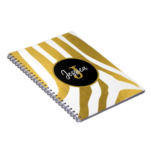 Gepersonaliseerd Faux Gold Zebra Print Stripes Pat Notitieboek (Rechterzijde)