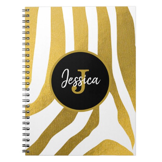 Gepersonaliseerd Faux Gold Zebra Print Stripes Pat Notitieboek (Voorkant)