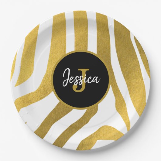 Gepersonaliseerd Faux Gold Zebra Print Stripes Pat Papieren Bordje (Voorkant)