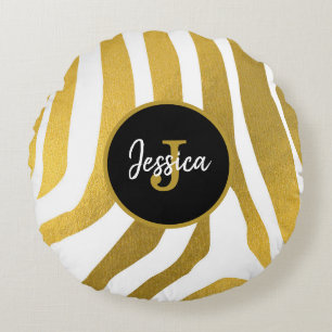 Gepersonaliseerd Faux Gold Zebra Print Stripes Pat Rond Kussen