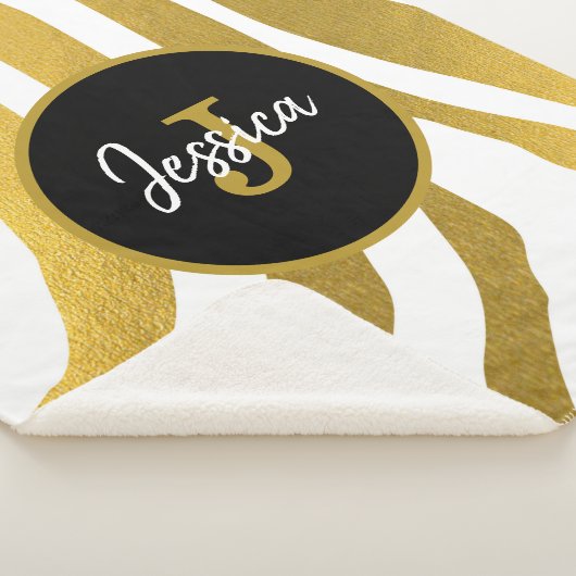 Gepersonaliseerd Faux Gold Zebra Print Stripes Pat Sherpa Deken (3/4)