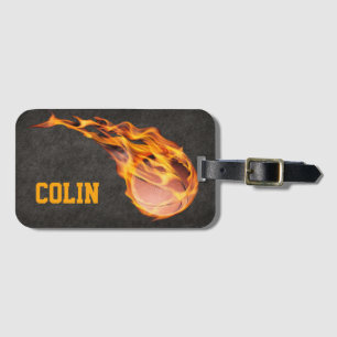 Gepersonaliseerd Fiery Basketball Bagagelabel