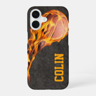 Gepersonaliseerd Fiery Basketball iPhone 16 Hoesje