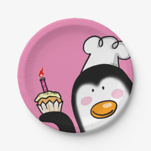 Gepersonaliseerd fijne verjaardag cupcake pinguïn papieren bordje