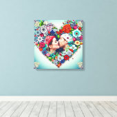 Gepersonaliseerd Floral Heart Lijst Romantisch cad Canvas Afdruk (Insitu (Houten vloer))