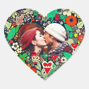 Gepersonaliseerd Floral Heart Lijst Romantisch cad Hart Sticker