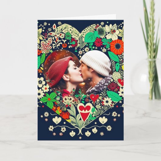 Gepersonaliseerd Floral Heart Lijst Romantisch Ker Kaart (Voorkant)
