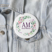 Gepersonaliseerd Floral Monogram, vers lentevolage Ronde Button 4,0 Cm (In situ)
