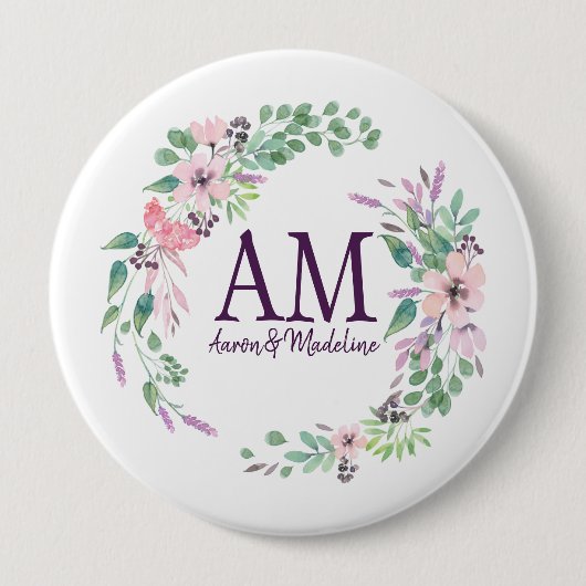 Gepersonaliseerd Floral Monogram, vers lentevolage Ronde Button 4,0 Cm (Voorkant)