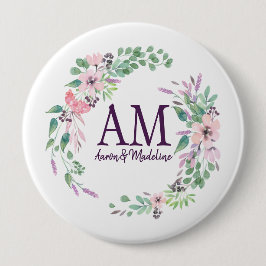 Gepersonaliseerd Floral Monogram, vers lentevolage Ronde Button 4,0 Cm