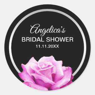 Gepersonaliseerd Floral Silver Pink Rose Vrijgezel Ronde Sticker