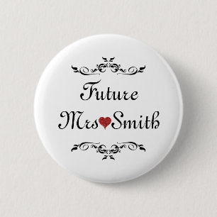Gepersonaliseerd Floral Swirl Border Future Mrs Bu Ronde Button 5,7 Cm