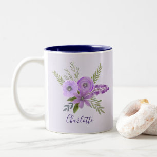 Gepersonaliseerd Floral Violet Paars Lavender Tweekleurige Koffiemok