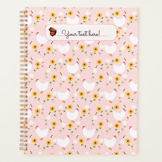 Gepersonaliseerd Floral White Chickens op Roze Pla Planner (Voorkant)