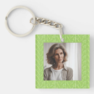 Gepersonaliseerd Foto Nana Bloemen Lettering Moss Sleutelhanger