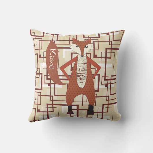 Gepersonaliseerd Fox Retro Brown Tan Geometric Pat Kussen (Achterkant)