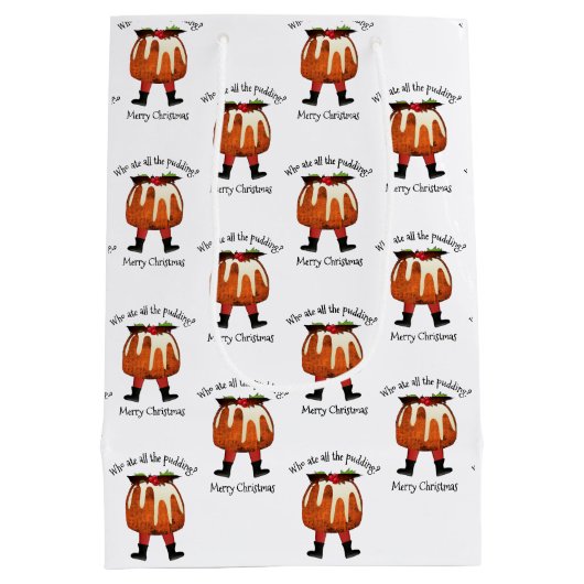 Gepersonaliseerd Fun Pudding Merry Kerstmis Medium Cadeauzakje (Achterkant)