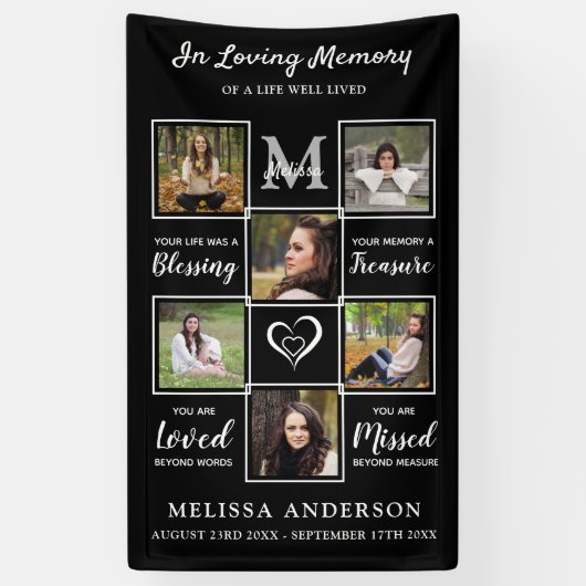 Gepersonaliseerd Funeral Photo Collage Loving Memo Spandoek (Verticaal)
