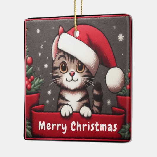 Gepersonaliseerd Funny Christmas Mischievous Tabby Keramisch Ornament (Links)