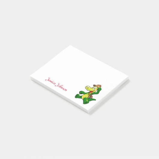 Gepersonaliseerd Funny Cute Green Dragon notitiebl Post-it® Notes (Schuin)