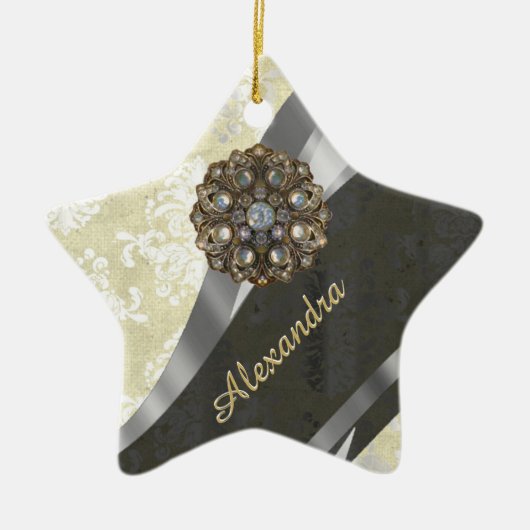  gepersonaliseerd gaffelkroompatroon keramisch ornament (Voorkant)