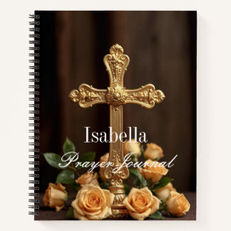 Gepersonaliseerd Gebedsdagboek Gold Cross & Rozen Notitieboek