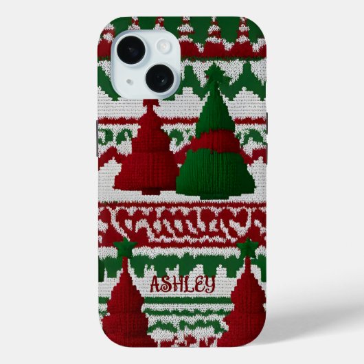 Gepersonaliseerd gebreid kerstboompatroon Case-Mate iPhone case (Achterkant)