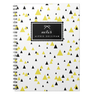 Gepersonaliseerd geel en zwart geometrisch patroon notitieboek
