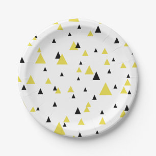 Gepersonaliseerd geel en zwart geometrisch patroon papieren bordje