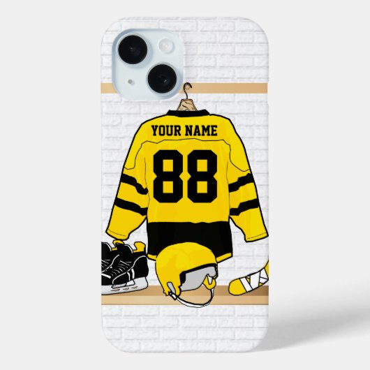 Gepersonaliseerd geel en zwart Ice Hockey Jersey Case-Mate iPhone Case (Achterkant)