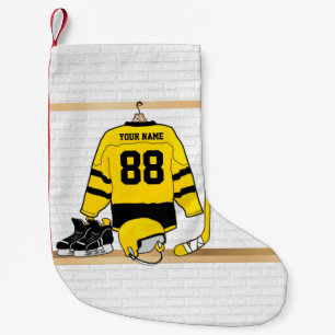 Gepersonaliseerd geel en zwart Ice Hockey Jersey Kleine Kerstsok