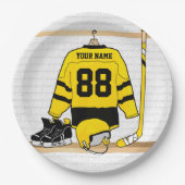 Gepersonaliseerd geel en zwart Ice Hockey Jersey Papieren Bordje (Voorkant)