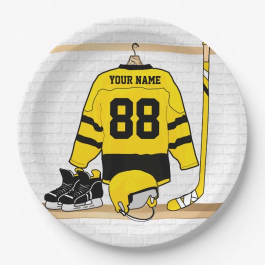 Gepersonaliseerd geel en zwart Ice Hockey Jersey Papieren Bordje (Voorkant)