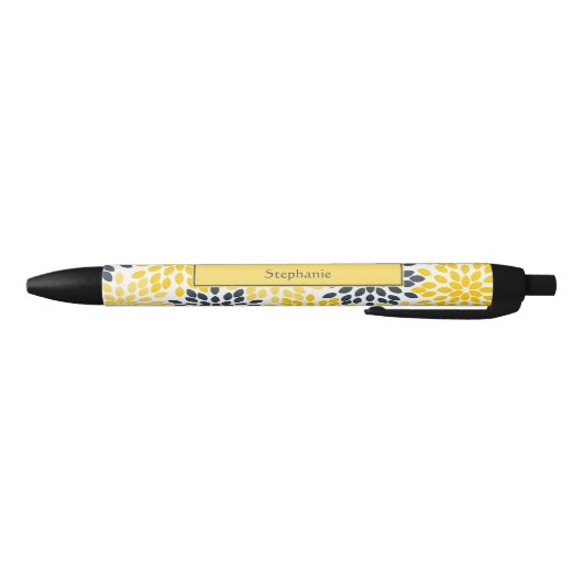 Gepersonaliseerd Geel, Grijze Kool Moderne Floral Zwarte Inkt Pen (Bodem)