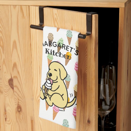 Gepersonaliseerd geel lab dat ijskap schuurt theedoek (Derde Gevouwen)
