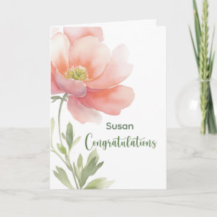 Gepersonaliseerd gefeliciteerd waterverf bloem kaart