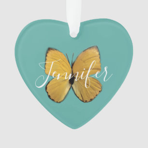 Gepersonaliseerd gele vlinderhart gevormd ornament