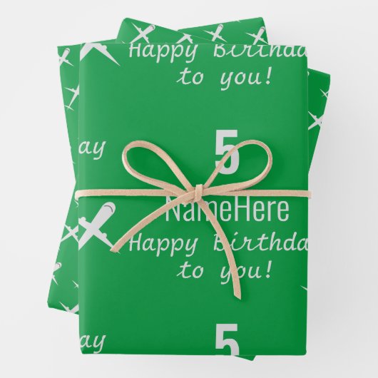 Gepersonaliseerd Gelukkige Verjaardag Vliegtuig Ir Inpakpapier Vel (In situ)