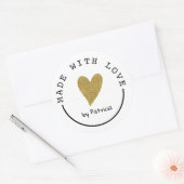 Gepersonaliseerd gemaakt met liefde hart gouden gl ronde sticker (Envelop)