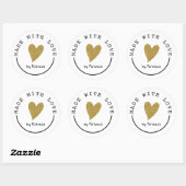 Gepersonaliseerd gemaakt met liefde hart gouden gl ronde sticker (Vel)