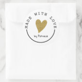 Gepersonaliseerd gemaakt met liefde hart gouden gl ronde sticker (Tas)
