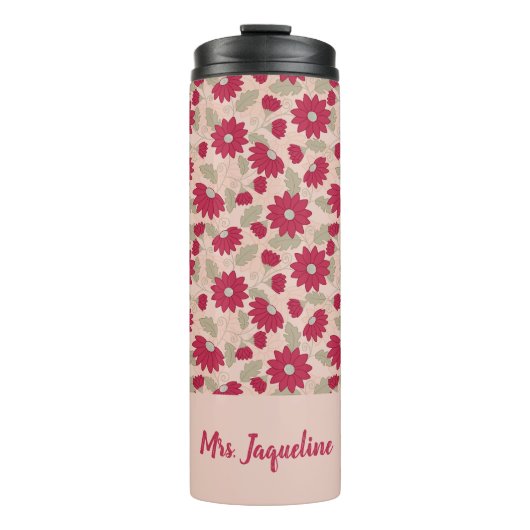 Gepersonaliseerd geschenk van de leraar, roze kled thermosbeker (Voorkant)